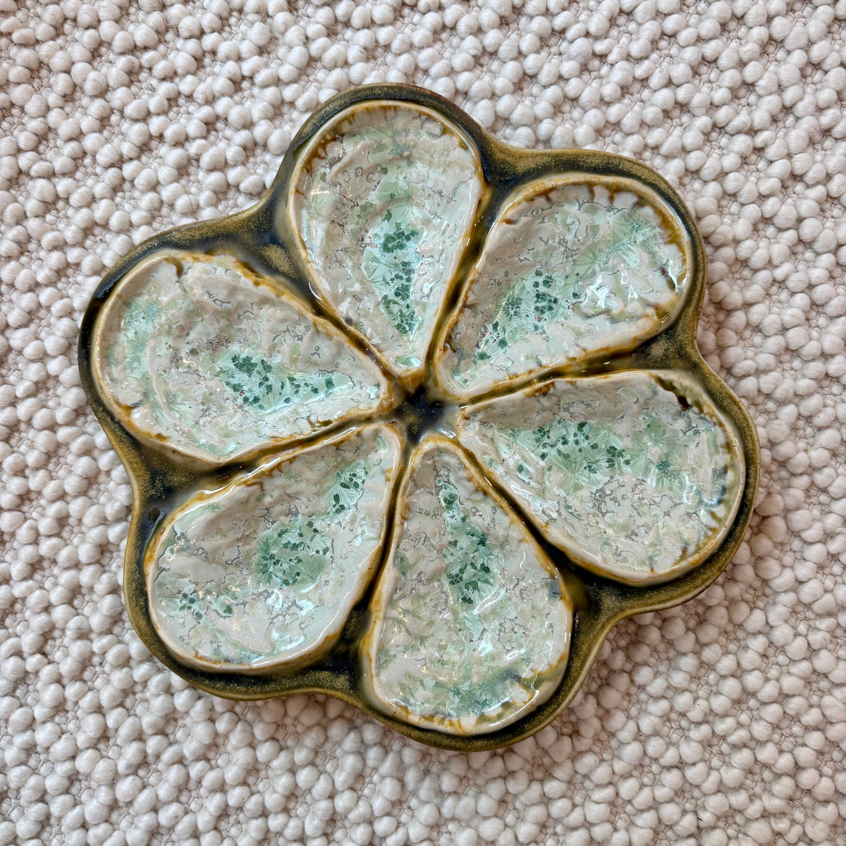 Alison Evans Handmade in Maine Traditional Oyster Platter Plate in Abalone and Mint