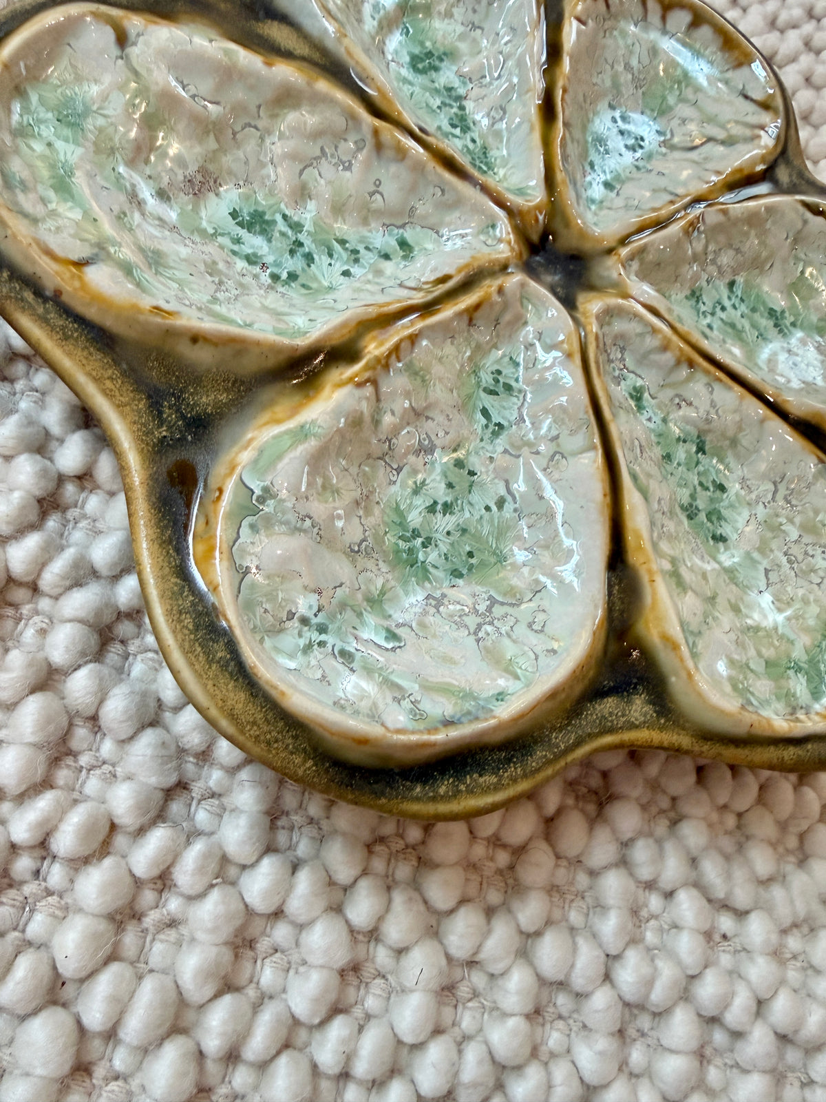 Alison Evans Handmade in Maine Traditional Oyster Platter Plate in Abalone and Mint