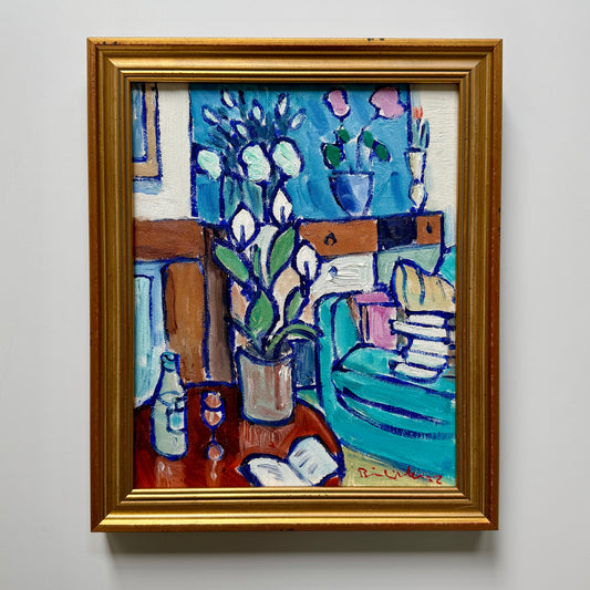 Brian William Contemporary Modernist Still Life Oil Painting in Gold Frame