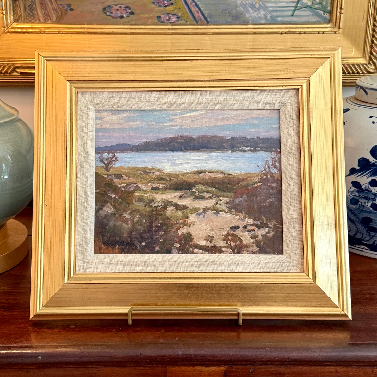 Ronal Parlin Plum Island Dunes Coastal Landscape in Gold Frame