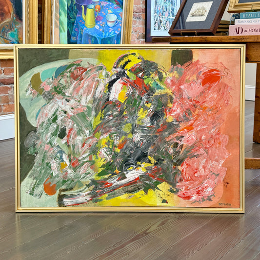 Jacob Moses Semiatin Abstract Composition Oil Painting in Gold Floater Frame