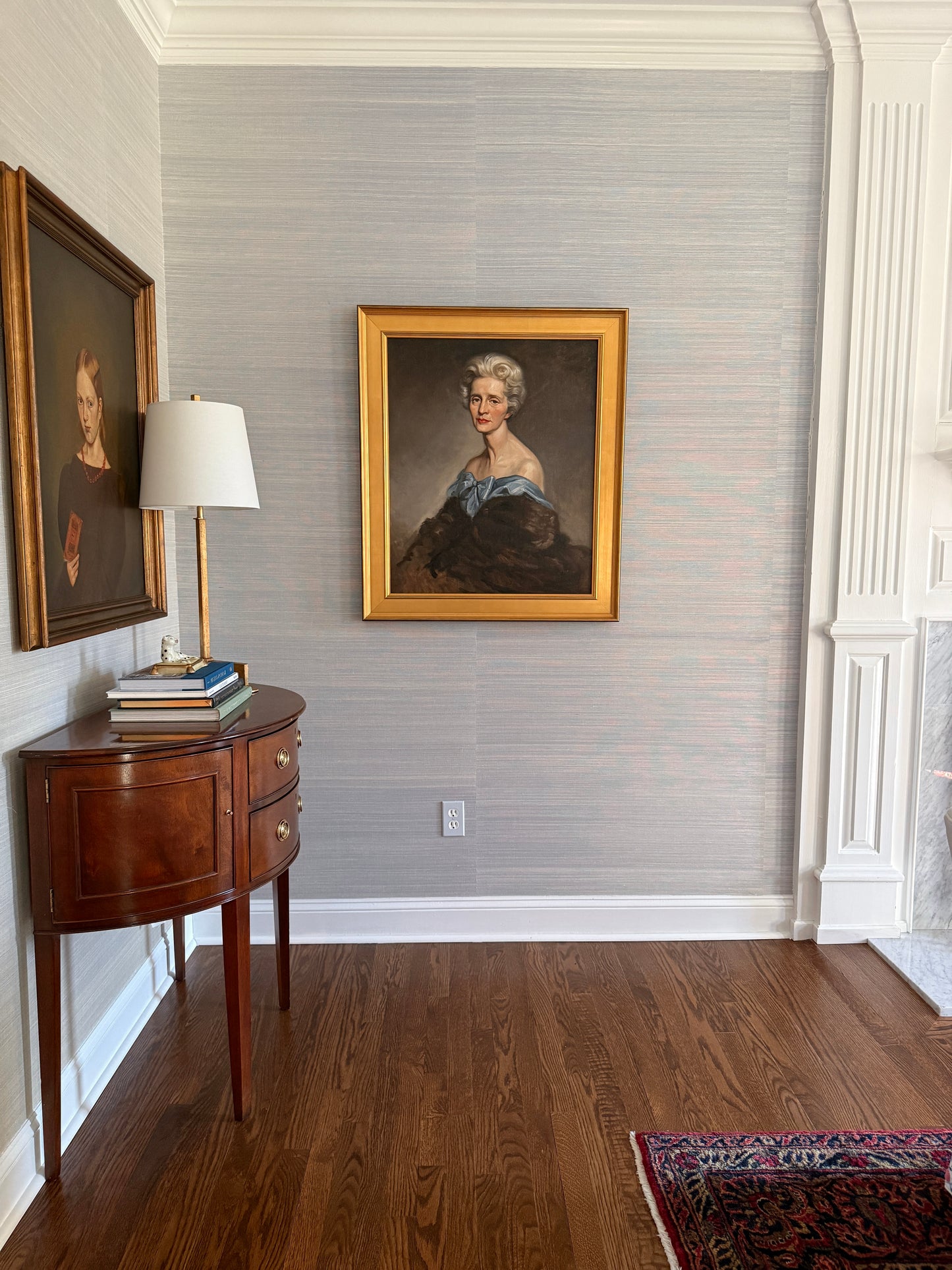 Ronald Lee Anderson Mrs. Anderson in Mink Mid Century Lady Portrait Oil Painting in Gold Frame
