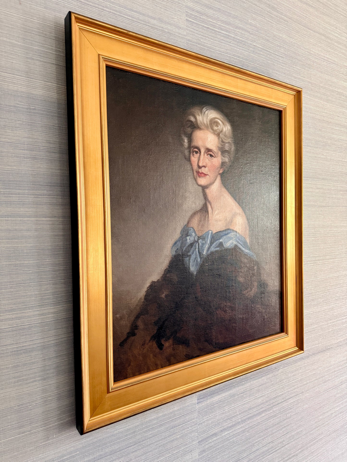 Ronald Lee Anderson Mrs. Anderson in Mink Mid Century Lady Portrait Oil Painting in Gold Frame