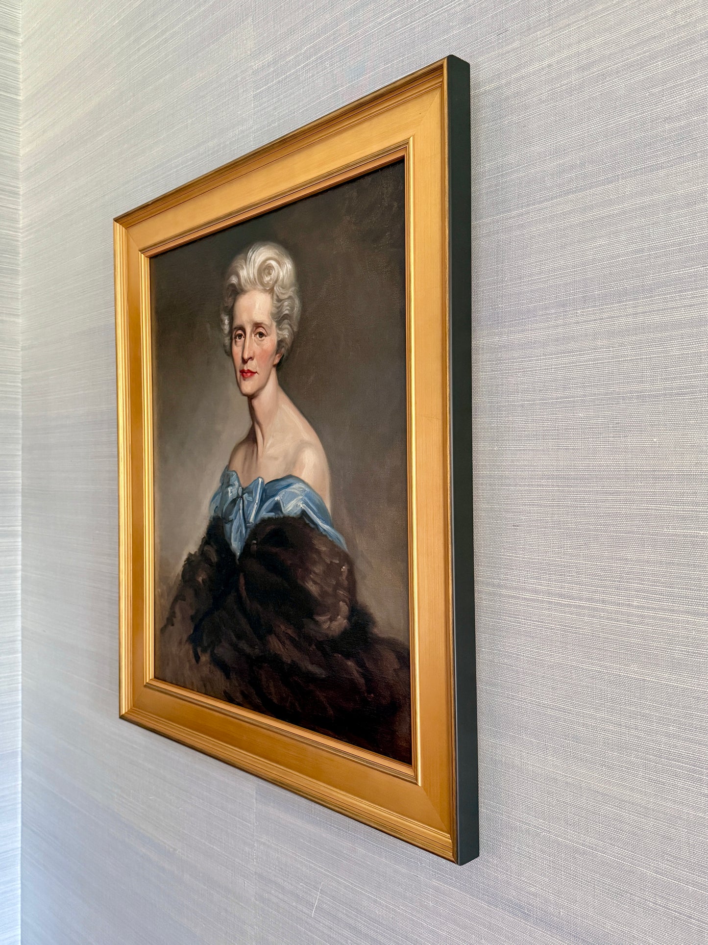 Ronald Lee Anderson Mrs. Anderson in Mink Mid Century Lady Portrait Oil Painting in Gold Frame
