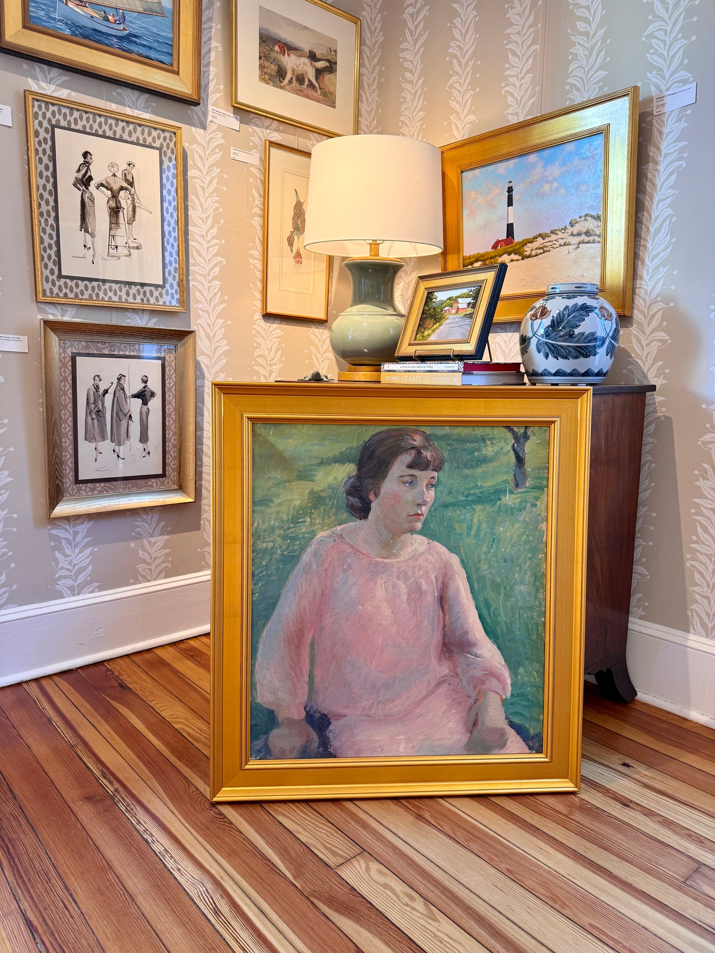 Dorothy Van Loan Please Do Not Disturb Portrait Oil Painting in Gold Frame