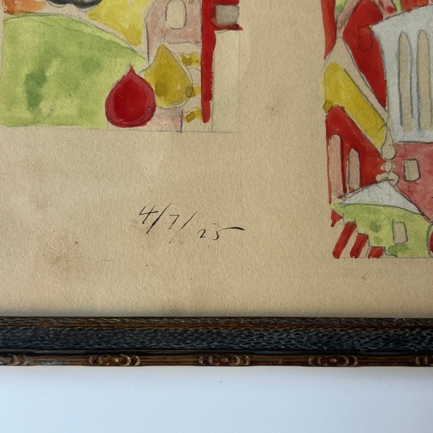 1925 Raphael Sabatini Fantastical Rainbow Kingdom Watercolor Painting in Blue Gold Frame