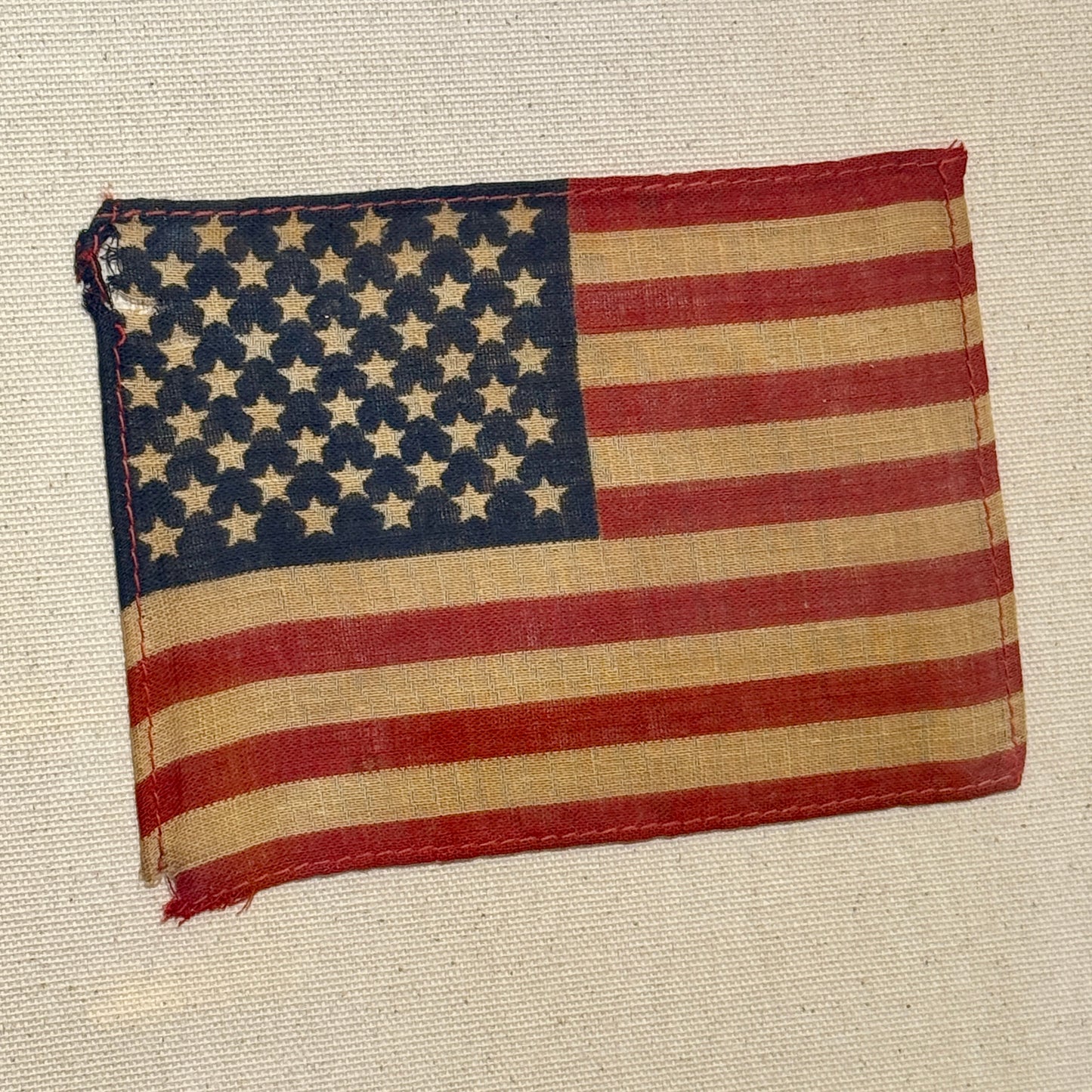 50 Star American Flag on Sail Cloth in Deep 19th Century Wood and Gilded Frame
