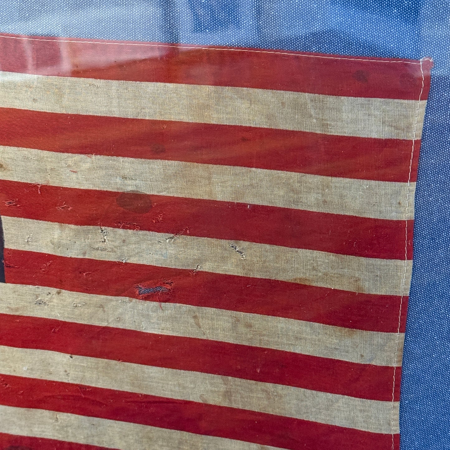 48 Star American Flag on Blue Twill in Ornate Gold Antique Frame
