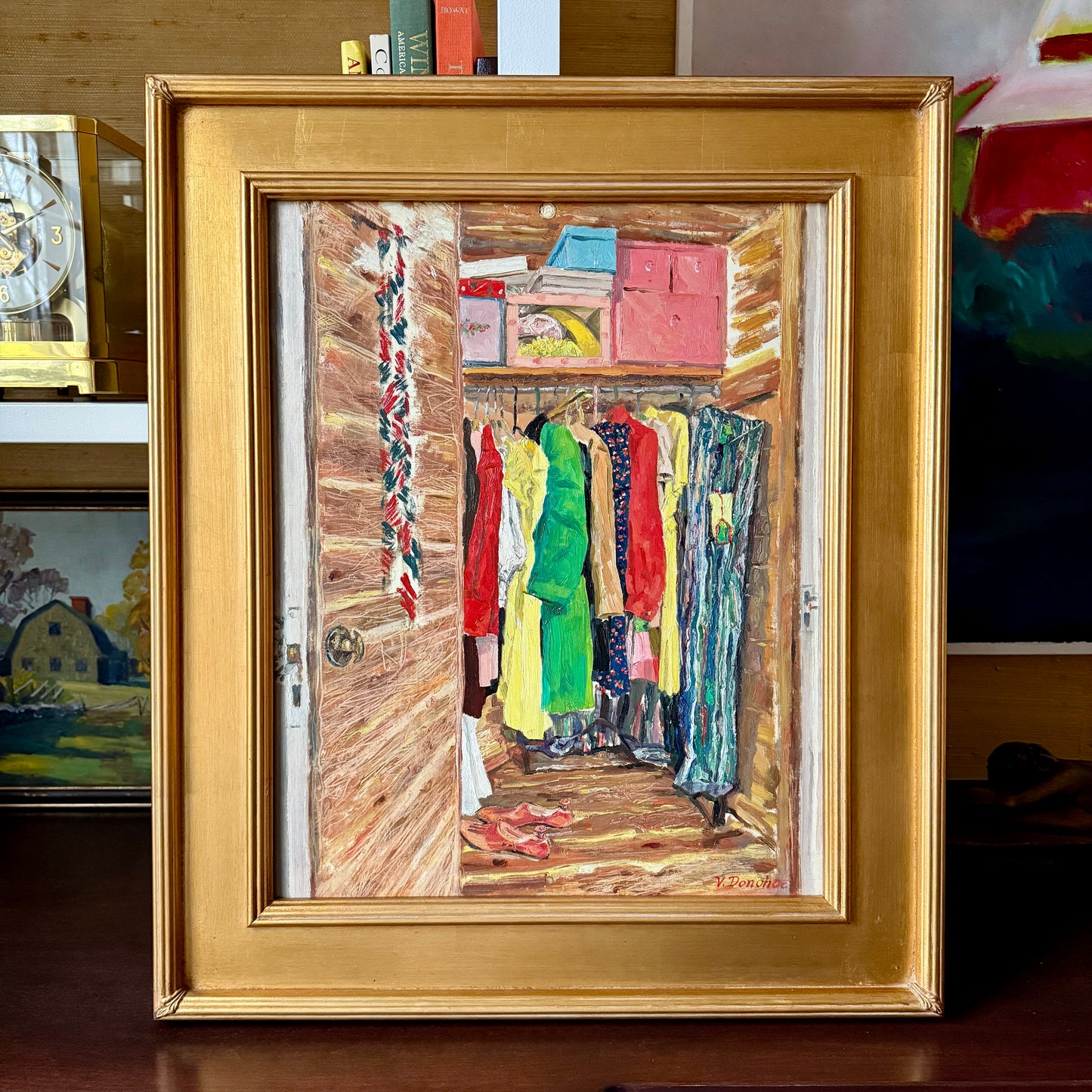 Victoria Donohue Packed Cedar Closet Oil Painting in Gold Frame