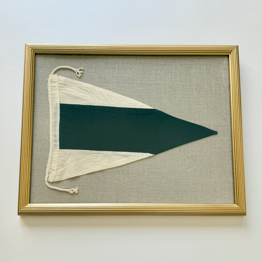 Vintage Third Substitute Nautical Signal Flag on Tan Linen in Gold Frame