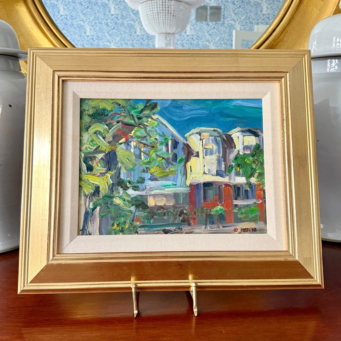 Marilyn Buckley Holland San Francisco California Victorians Oil Painting in Gold Frame