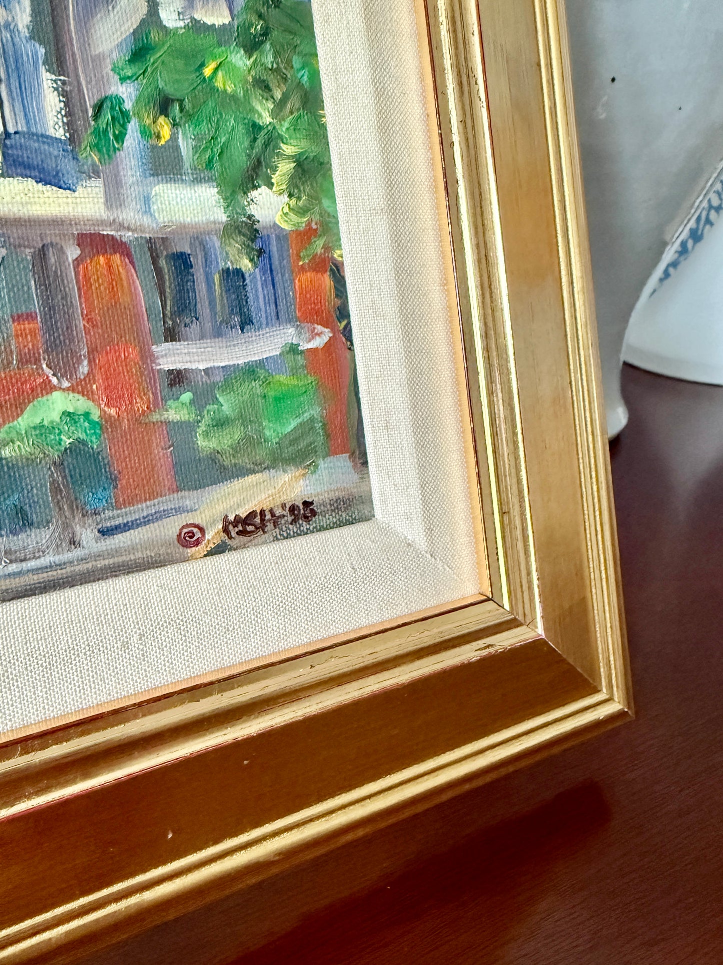 Marilyn Buckley Holland San Francisco California Victorians Oil Painting in Gold Frame