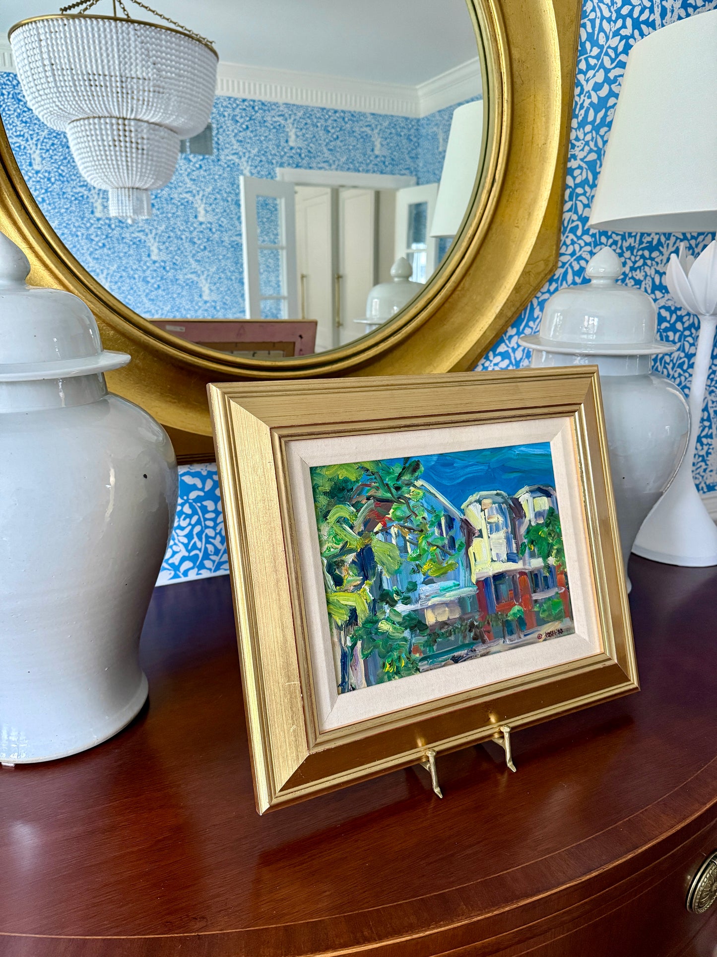 Marilyn Buckley Holland San Francisco California Victorians Oil Painting in Gold Frame