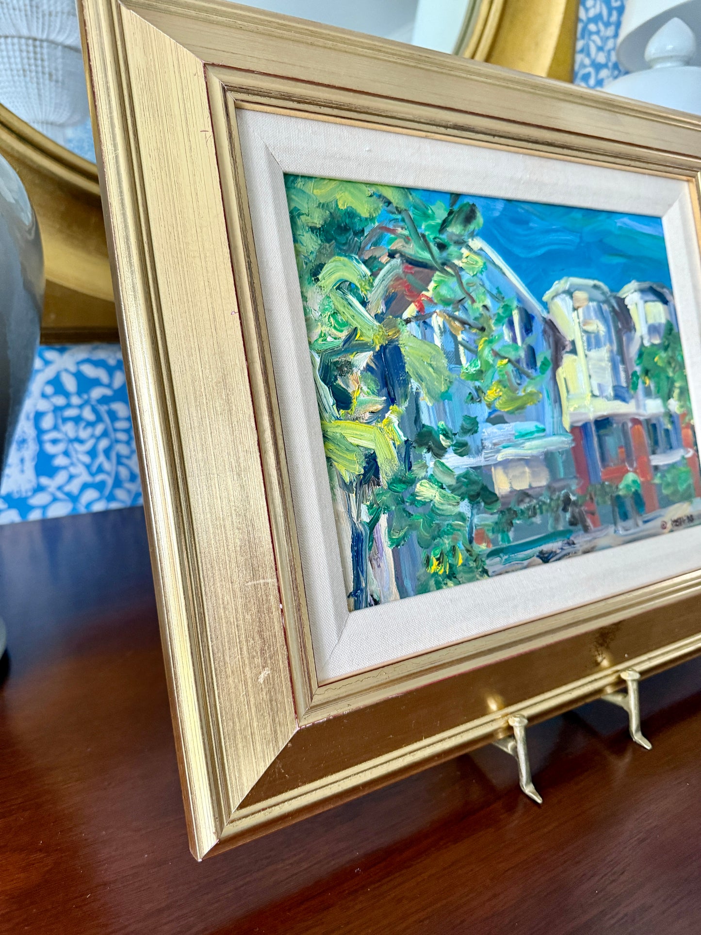Marilyn Buckley Holland San Francisco California Victorians Oil Painting in Gold Frame