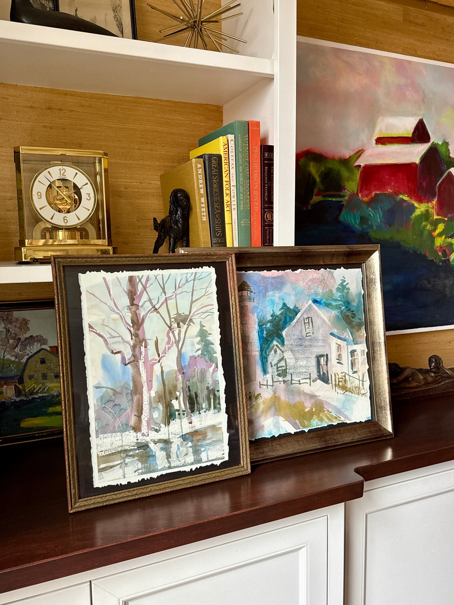 Julie A. Blanchard Cape Code Expressionist Landscape Watercolor in Carved Wood Frame