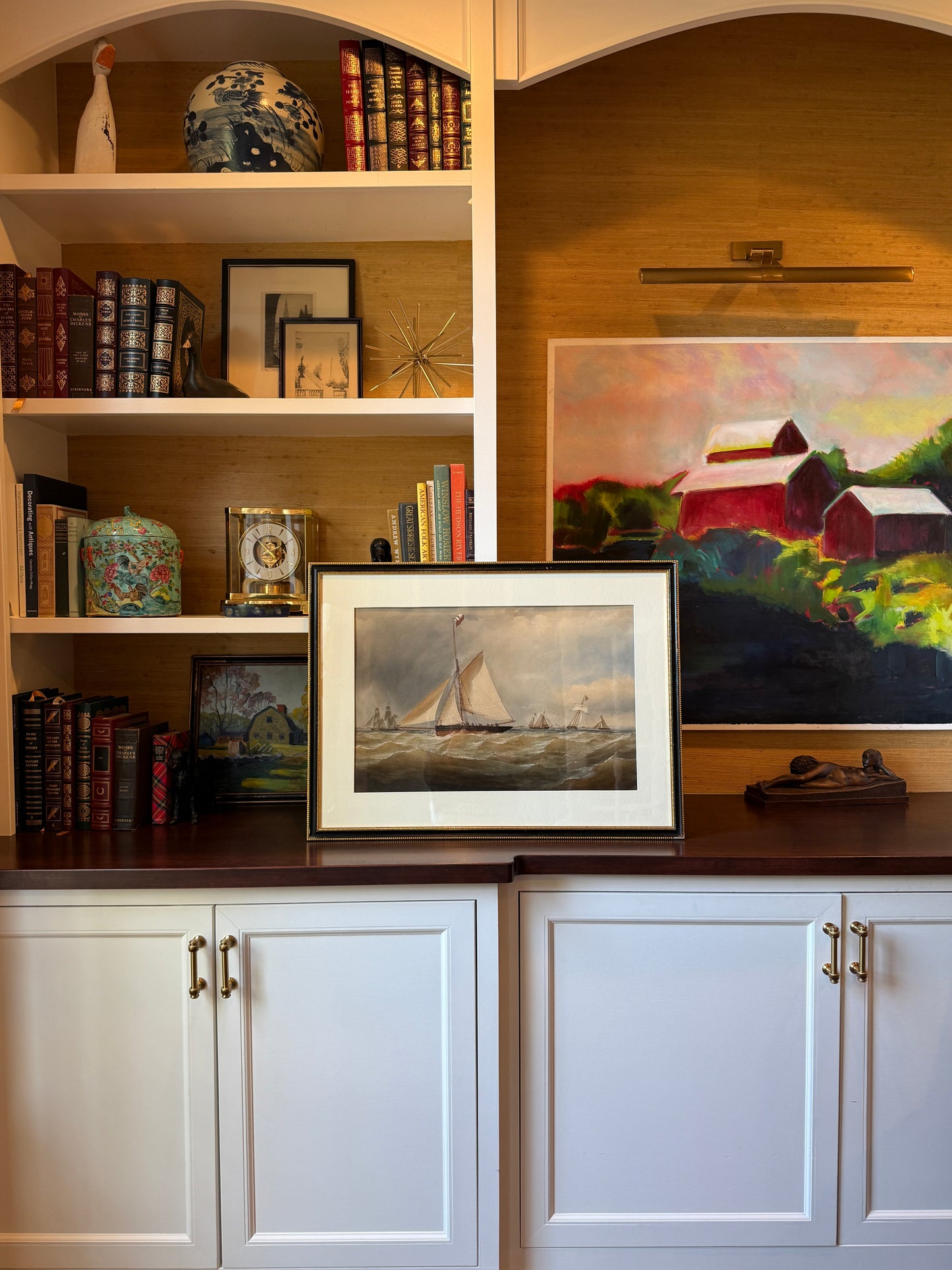 Charles Taylor 19th Century Sailships in Seascape Watercolor Painting in Black and Gilded Frame