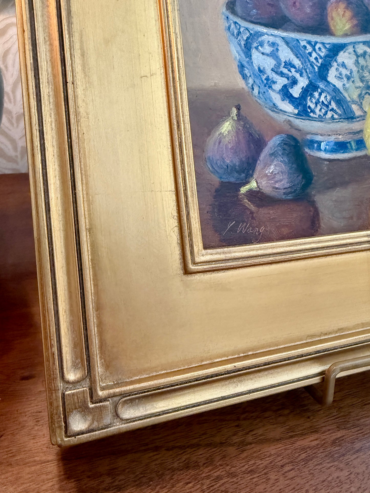 Youqing Wang Figs in Blue and White Bowl with Lemons and Lavender Porcelain Oil Painting