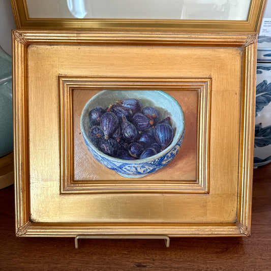 Figs in Blue and White Bowl Still Life Oil Painting in Gold Frame