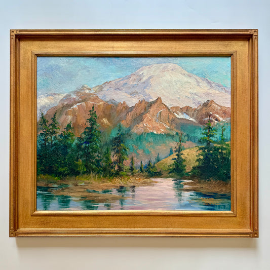 Florence Prince Ewing American Mountain Landscape Oil Painting in Gold Frame