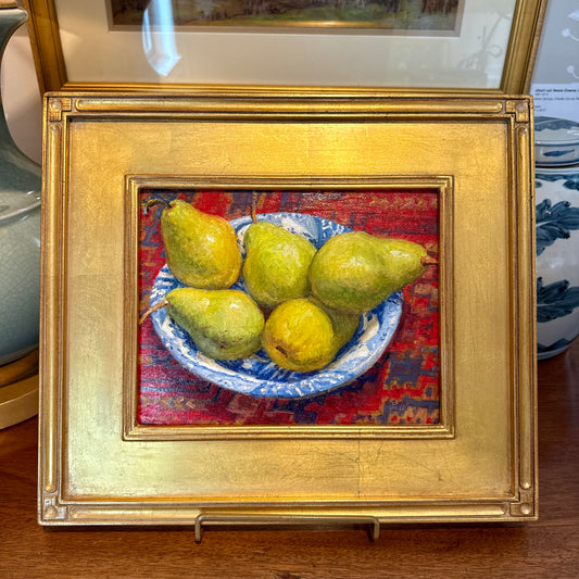 Youqing Wang Pears in Blue and White Bowl on Persian Rug Oil Painting