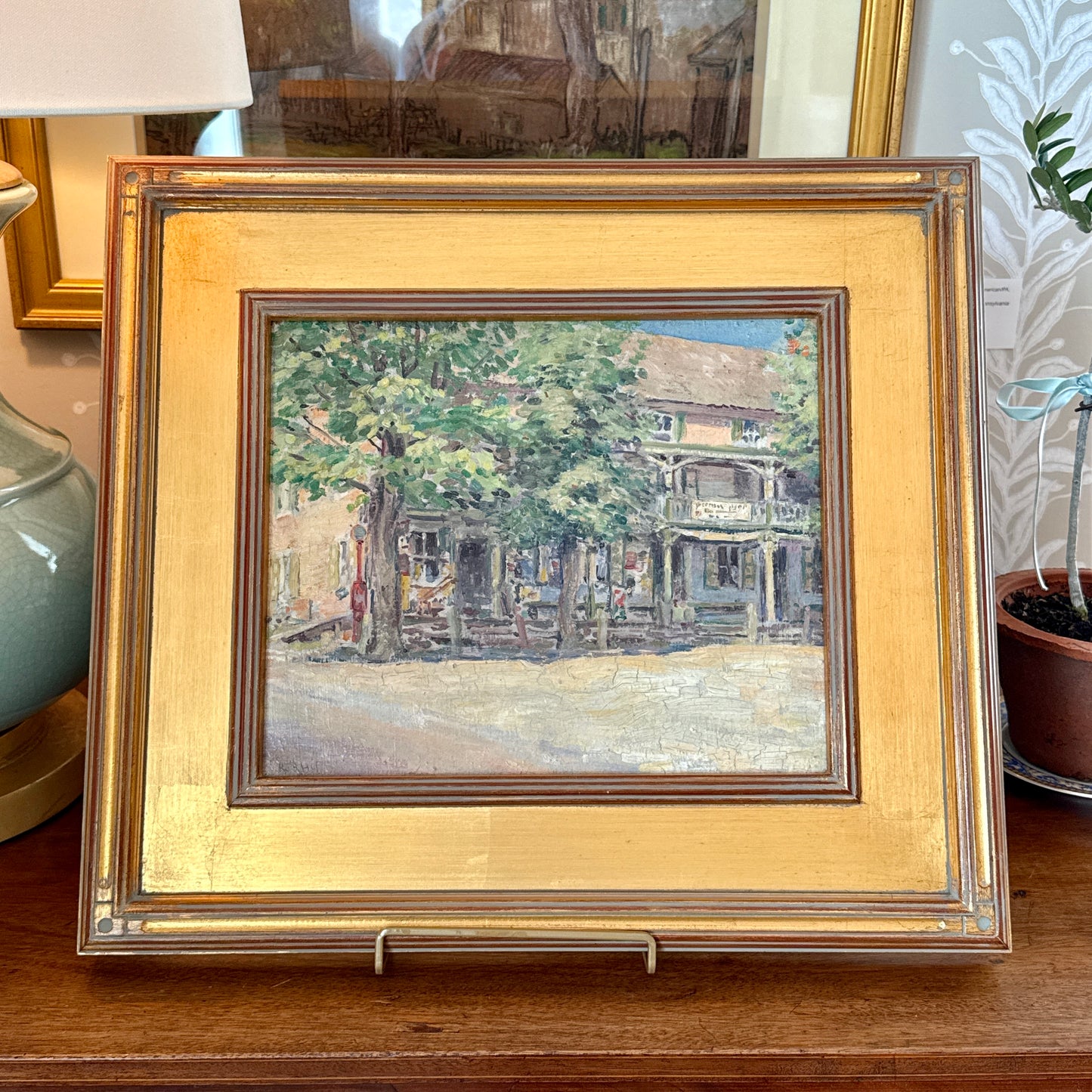 Karl Philip Huf Early 20th Century Pennsylvania General Store Oil Painting in Gold Frame