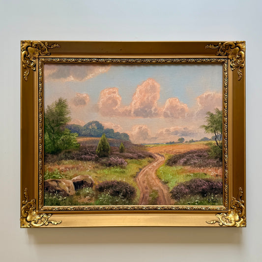 Borge Ruud Ethereal Lavender Field Landscape Oil Painting in Ornate Gold Frame