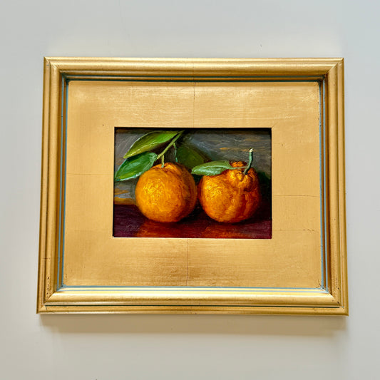 Stemmed Clementines Still Life Oil Painting in Gold Frame