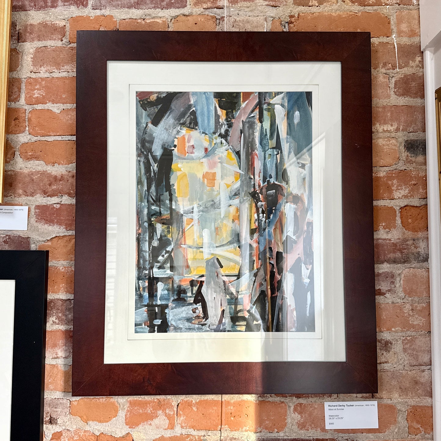 Richard Derby Tucker Abstract Mass at Sunrise Watercolor and Gouache Painting in Wood Frame