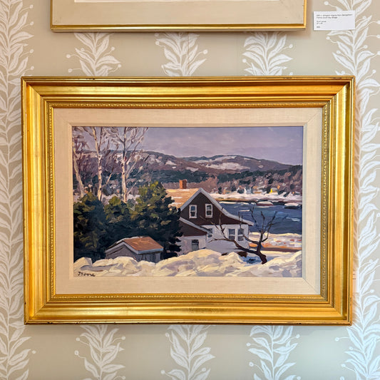 Scott Moore View from the Inn Waterside Birch Tree Landscape Oil Painting in Gold Frame