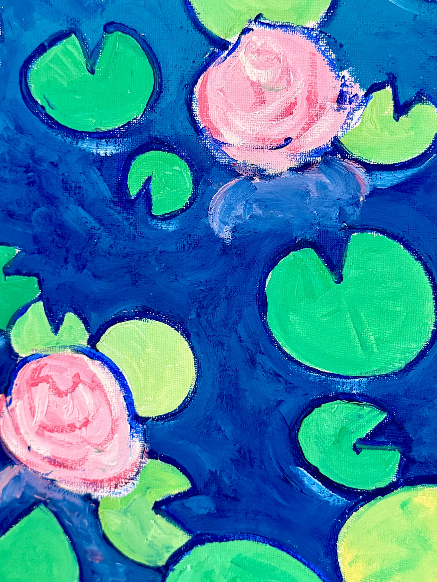Brian William Water Lilies Expressionist Oil Painting in Gold Frame