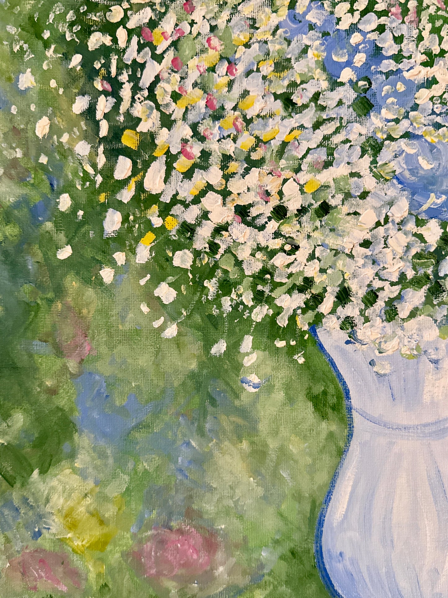 Brian William White Pitcher Backyard Bouquet Still Life Oil Painting in Gold Frame