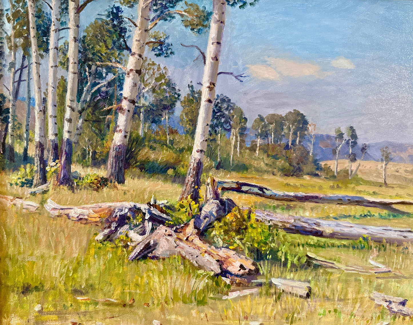 Youqing Wang Yellowstone National Park Montana Landscape Oil Painting in Gold Frame