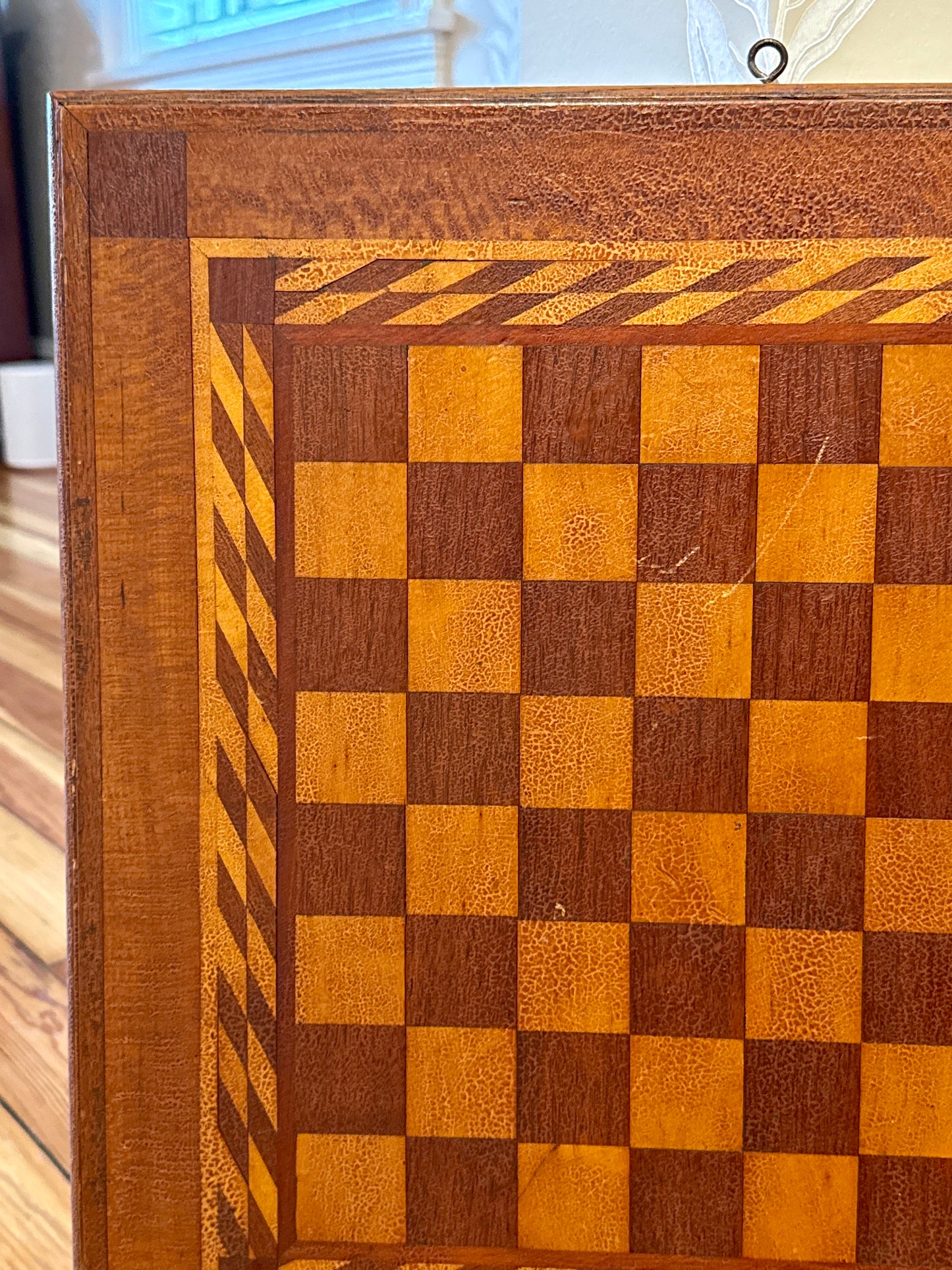 Antique c. 1900 Inlaid Wood Checkerboard Game Board