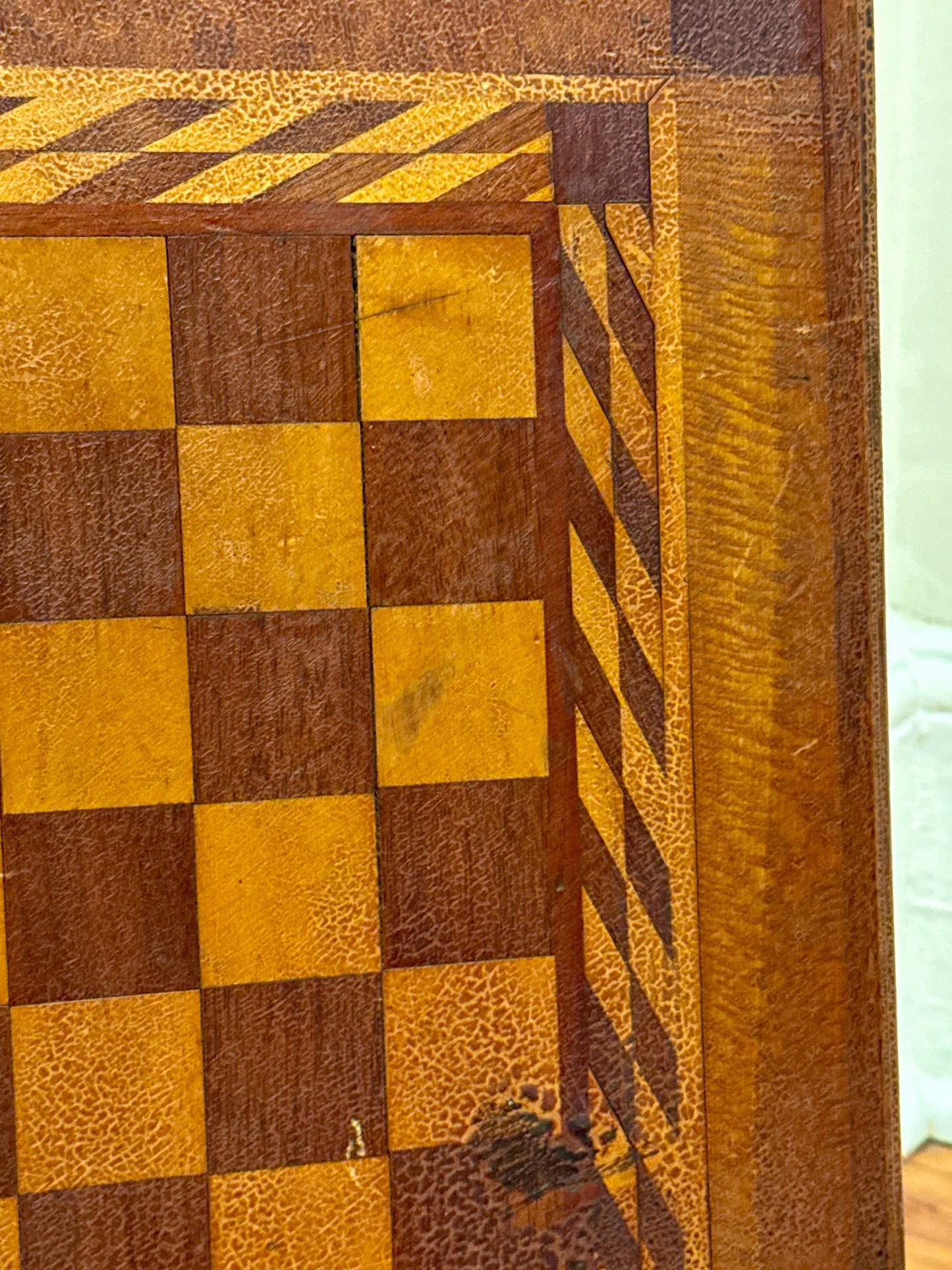 Antique c. 1900 Inlaid Wood Checkerboard Game Board