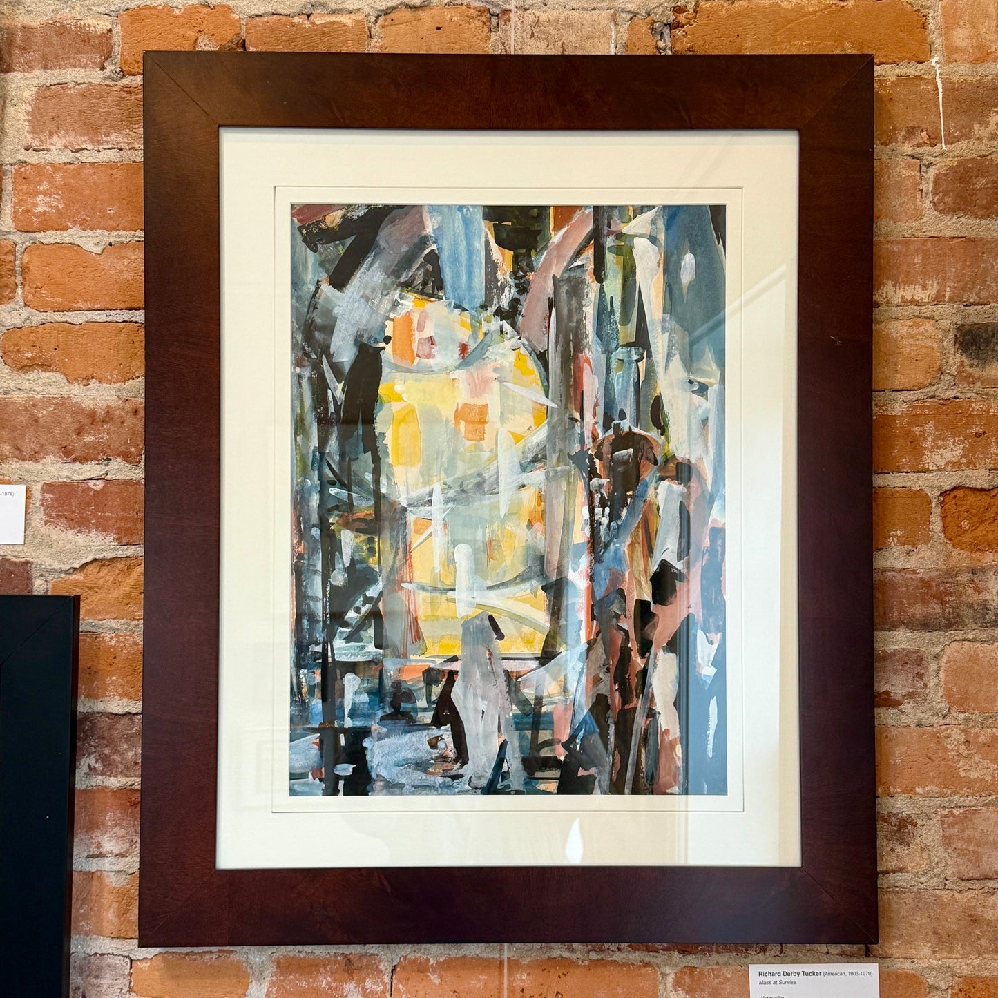 Richard Derby Tucker Abstract Mass at Sunrise Watercolor and Gouache Painting in Wood Frame