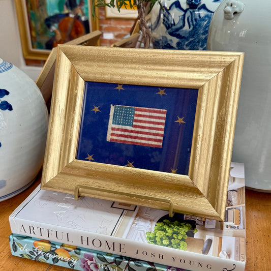 Antique 48 Star Parade Flag on Navy Stars in Gold Vintage Frame