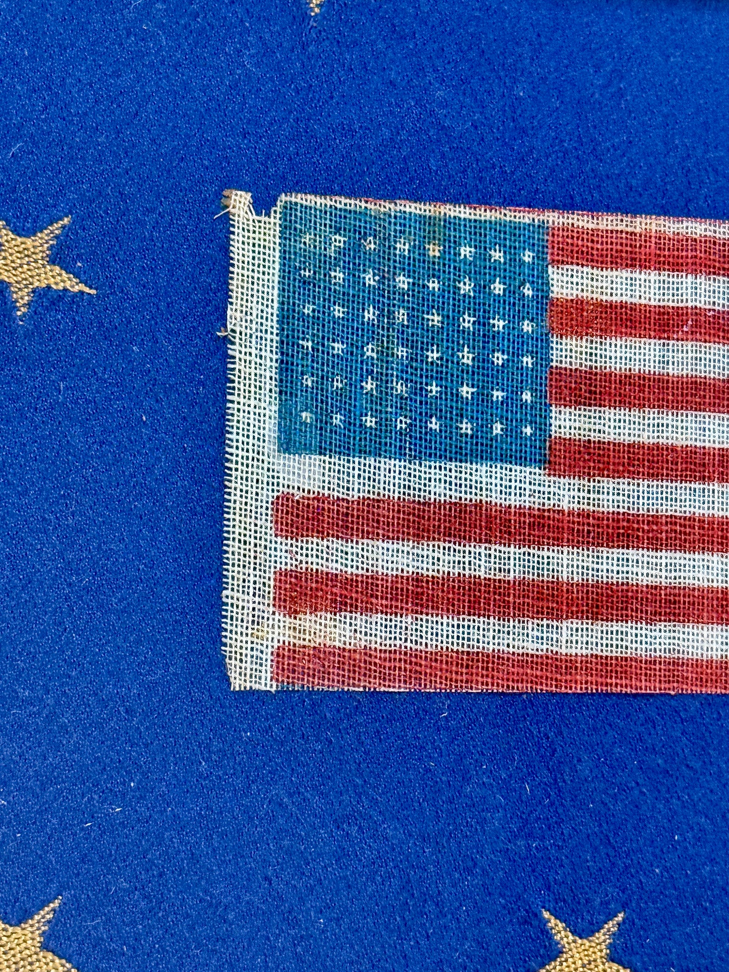 Antique 48 Star Parade Flag on Navy Stars in Gold Vintage Frame