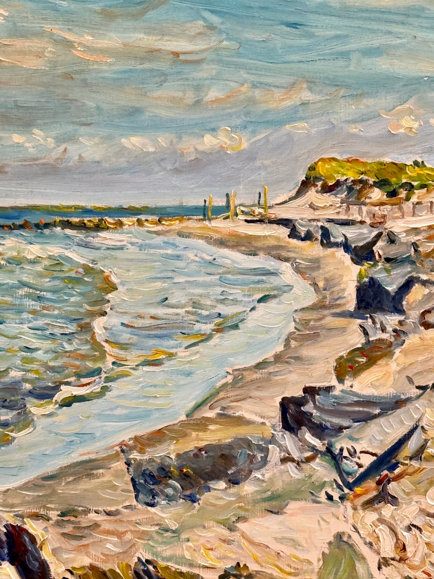Edmund Jordan East Coast Beach Walker Seascape Oil Painting in Gold Frame