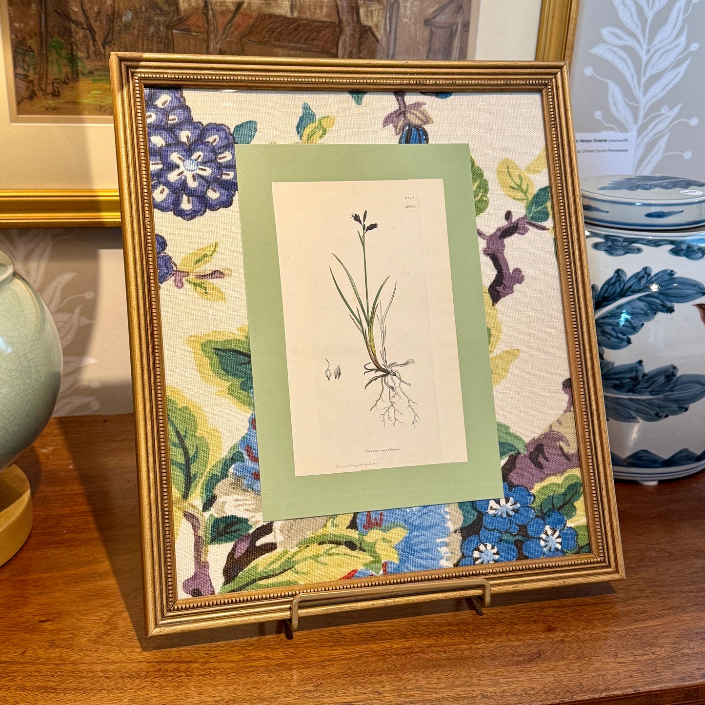 19th c. Botanical #3 in Lee Jofa Tara Floral Matting and Gold Frame