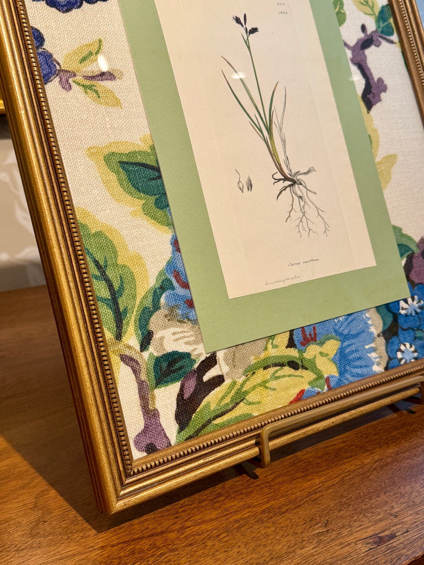 19th c. Botanical #3 in Lee Jofa Tara Floral Matting and Gold Frame