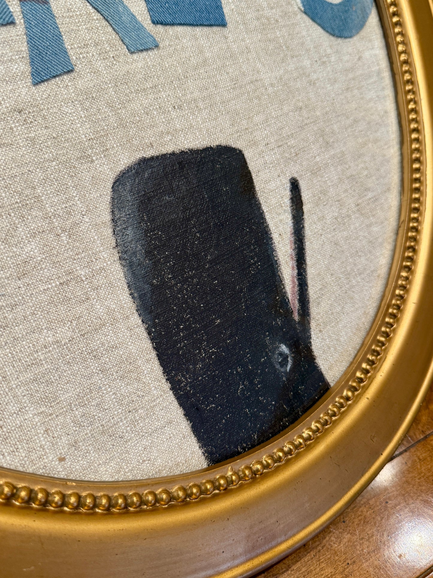 Save the Whales Mixed Media Painting on Linen in Oval Gold Frame
