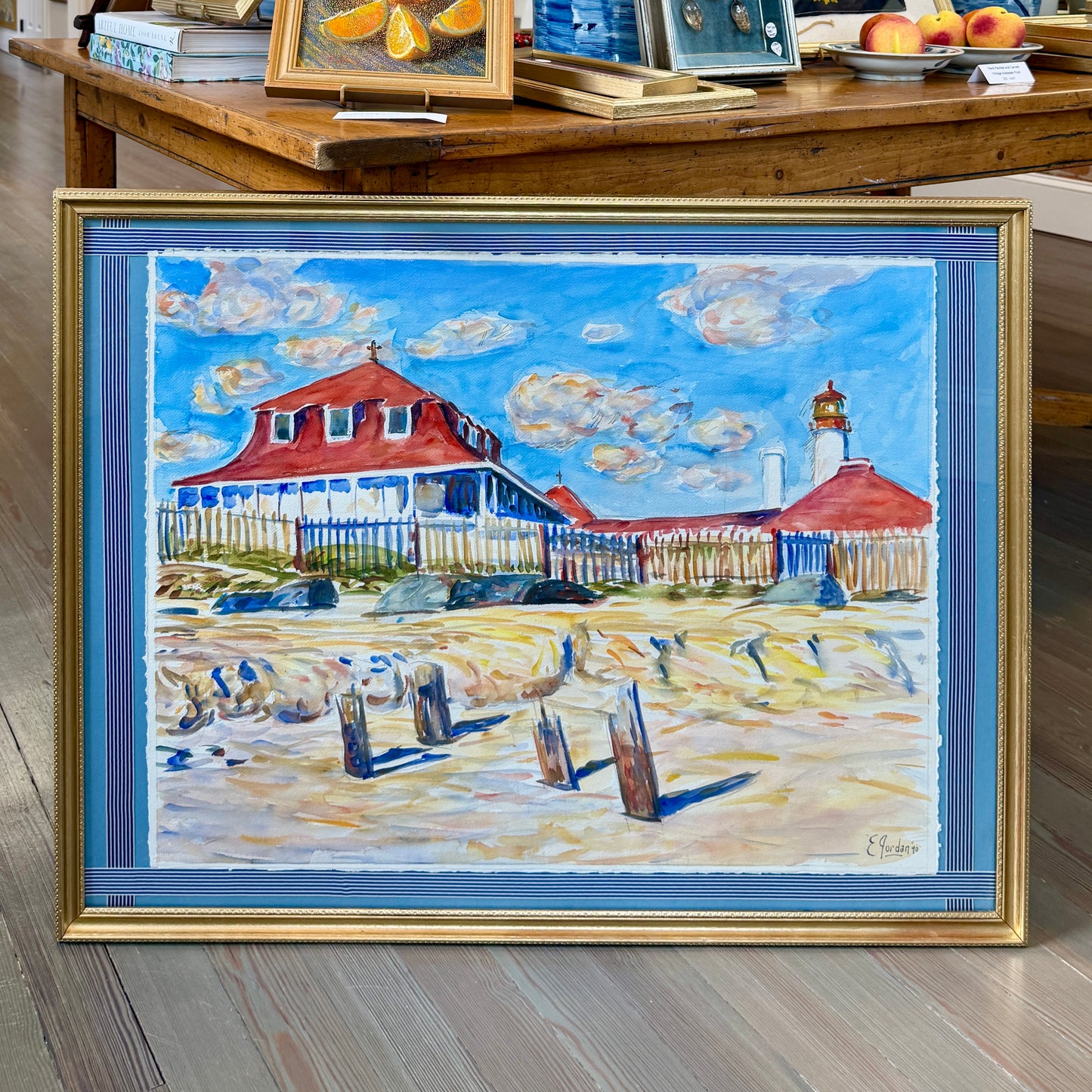 Edmund Jordan St. Mary by the Sea Cape May Watercolor Painting in Gold Frame