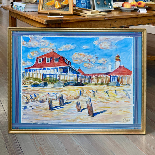 Edmund Jordan St. Mary by the Sea Cape May Watercolor Painting in Gold Frame