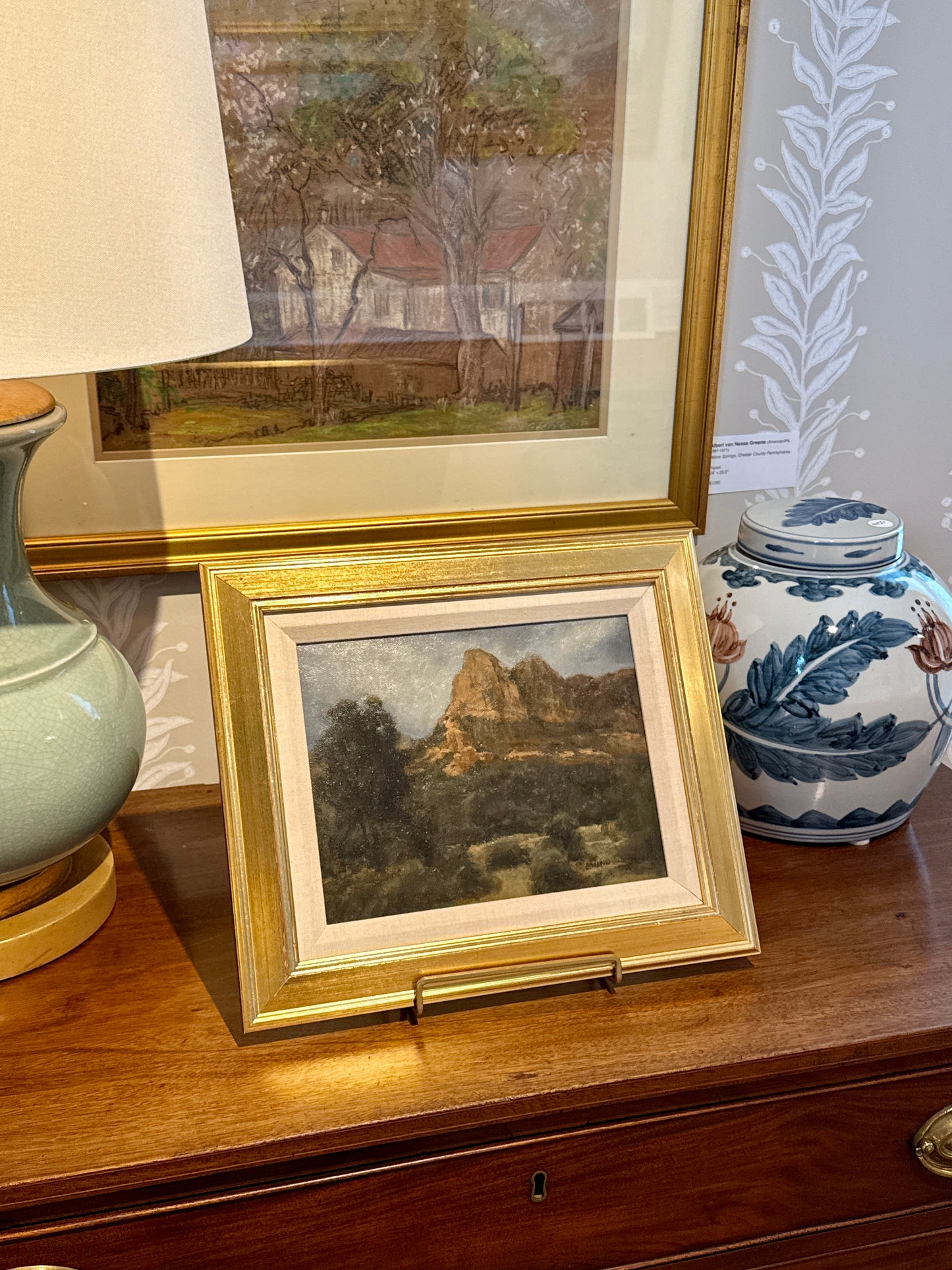 Roger Lundskow American West Mountain Landscape Oil Painting in Gold Frame