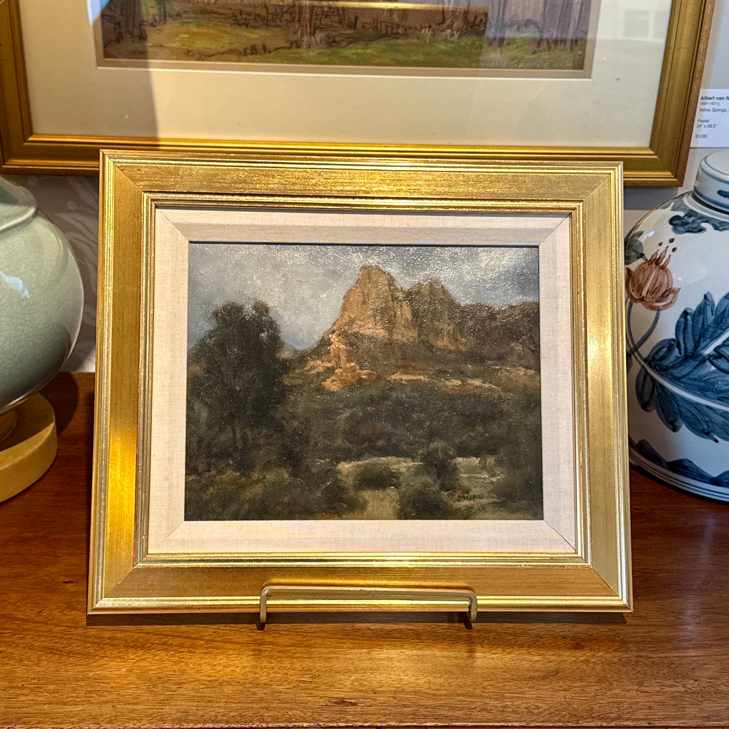 Roger Lundskow American West Mountain Landscape Oil Painting in Gold Frame
