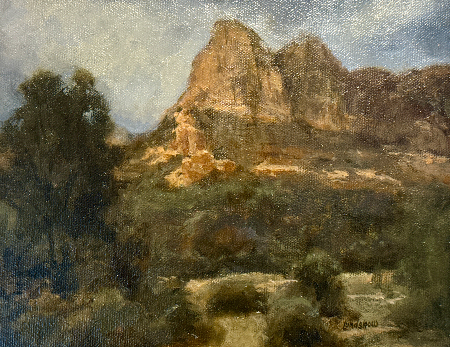 Roger Lundskow American West Mountain Landscape Oil Painting in Gold Frame