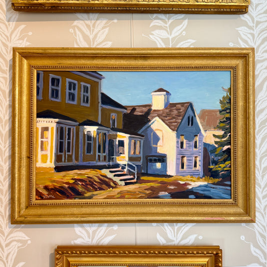 Scott Moore Rambler Colorful Houses Landscape Oil Painting in Gold Frame