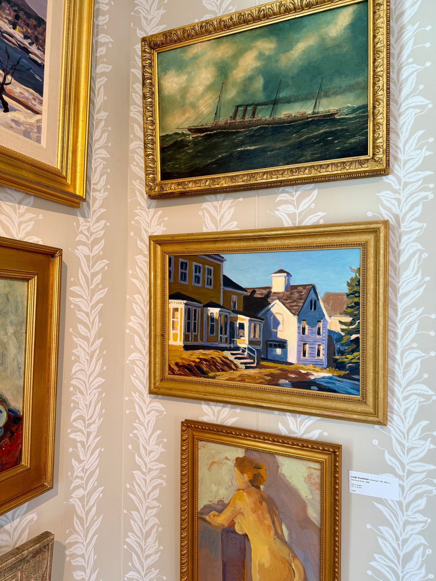 Scott Moore Rambler Colorful Houses Landscape Oil Painting in Gold Frame