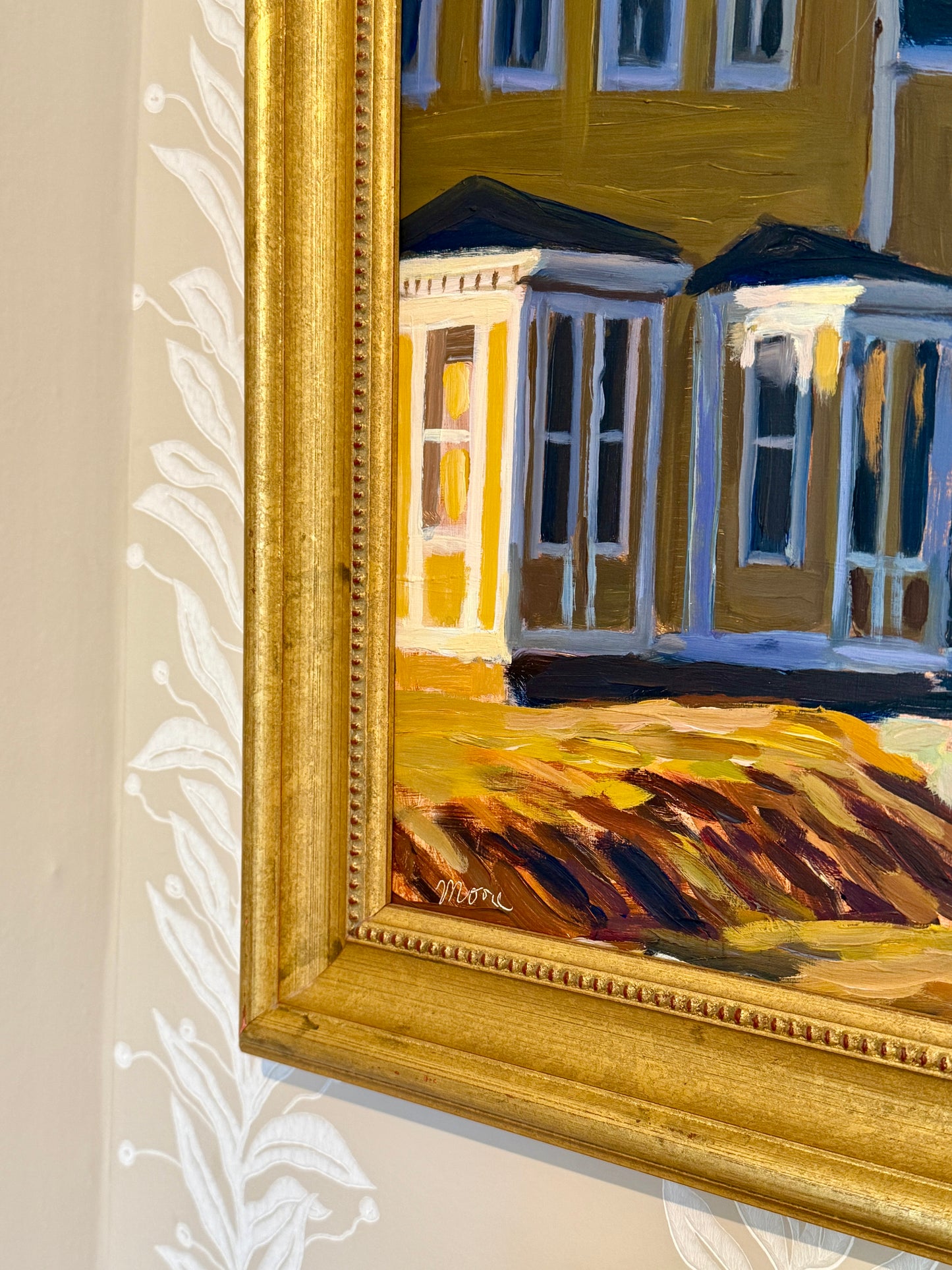 Scott Moore Rambler Colorful Houses Landscape Oil Painting in Gold Frame