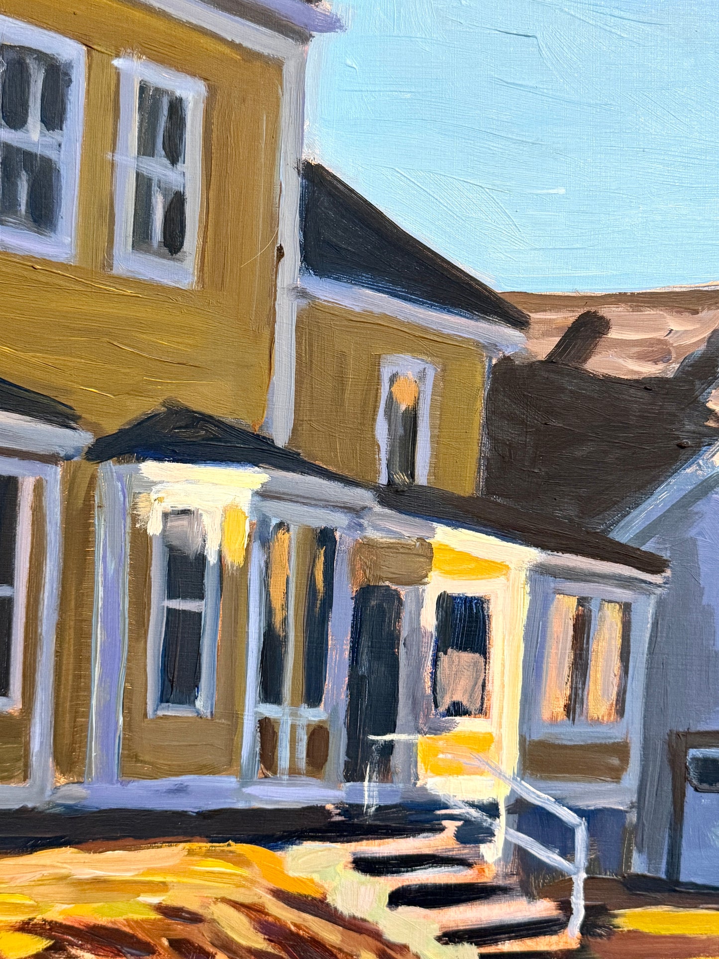 Scott Moore Rambler Colorful Houses Landscape Oil Painting in Gold Frame